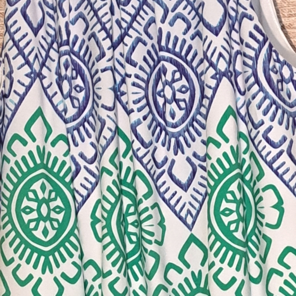 New Directions Asymmetrical Dress - Blue, Green, Purple Size 14 - Picture 4 of 6